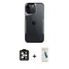 MARSİLYAN™- iPhone 15 Pro Max Kılıf Akış Çizgi Koleksiyonu - Şeffaf Pasifik Cam Ekran Koruyucu + PVD Metal Kamera Lens - TU