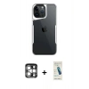 MARSİLYAN™- iPhone 15 Pro Max Kılıf Akış Çizgi Koleksiyonu - Şeffaf Pasifik Cam Ekran Koruyucu + PVD Metal Kamera Lens - GS