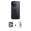 MARSİLYAN™- iPhone 15 Pro Max Kılıf Akış Çizgi Koleksiyonu - Şeffaf Pasifik Cam Ekran Koruyucu + PVD Metal Kamera Lens - LT