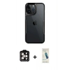 MARSİLYAN™- iPhone 15 Pro Max Kılıf Akış Çizgi Koleksiyonu - Şeffaf Pasifik Cam Ekran Koruyucu + PVD Metal Kamera Lens - TU