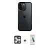 MARSİLYAN™- iPhone 15 Pro Max Kılıf Akış Çizgi Koleksiyonu - Şeffaf Pasifik Cam Ekran Koruyucu + PVD Metal Kamera Lens - GS