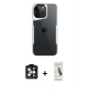 MARSİLYAN™- iPhone 15 Pro Max Kılıf Akış Çizgi Koleksiyonu - Şeffaf Pasifik Cam Ekran Koruyucu + PVD Metal Kamera Lens - TU