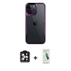 MARSİLYAN™- iPhone 15 Pro Max Kılıf Akış Çizgi Koleksiyonu - Şeffaf Pasifik Cam Ekran Koruyucu + PVD Metal Kamera Lens - TU
