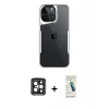 MARSİLYAN™- iPhone 15 Pro Max Kılıf Akış Çizgi Koleksiyonu - Şeffaf Pasifik Cam Ekran Koruyucu + Siyah PVD Metal Kamera Lens