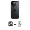 MARSİLYAN™- iPhone 15 Pro Max Kılıf Akış Çizgi Koleksiyonu - Şeffaf Pasifik Cam Ekran Koruyucu + Siyah PVD Metal Kamera Lens
