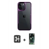 MARSİLYAN™- iPhone 15 Pro Max Kılıf Akış Çizgi Koleksiyonu - Siyah 360 Mat Full Body Arka Koruyucu + PVD Metal Kamera Lens - GI