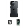 MARSİLYAN™- iPhone 15 Pro Max Kılıf Akış Çizgi Koleksiyonu - Siyah 360 Mat Full Body Arka Koruyucu + PVD Metal Kamera Lens - GI