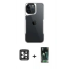 MARSİLYAN™- iPhone 15 Pro Max Kılıf Akış Çizgi Koleksiyonu - Siyah 360 Mat Full Body Arka Koruyucu + PVD Metal Kamera Lens - SH