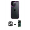 MARSİLYAN™- iPhone 15 Pro Max Kılıf Akış Çizgi Koleksiyonu - Siyah 360 Mat Full Body Arka Koruyucu + PVD Metal Kamera Lens - SH