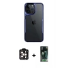 MARSİLYAN™- iPhone 15 Pro Max Kılıf Akış Çizgi Koleksiyonu - Siyah 360 Mat Full Body Arka Koruyucu + Turuncu PVD Metal Kamera Lens