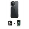 MARSİLYAN™- iPhone 15 Pro Max Kılıf Akış Çizgi Koleksiyonu - Siyah 360 Mat Full Body Arka Koruyucu + Turuncu PVD Metal Kamera Lens