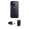 MARSİLYAN™- iPhone 15 Pro Max Kılıf Akış Çizgi Koleksiyonu - Siyah 3D Antistatik Hayalet Cam Ekran Koruyucu + Raze Metal Kamera Lens - SH