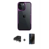 MARSİLYAN™- iPhone 15 Pro Max Kılıf Akış Çizgi Koleksiyonu - Siyah 3D Antistatik Hayalet Cam Ekran Koruyucu + Raze Metal Kamera Lens - GS