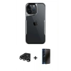 MARSİLYAN™- iPhone 15 Pro Max Kılıf Akış Çizgi Koleksiyonu - Siyah 3D Antistatik Hayalet Cam Ekran Koruyucu + Raze Metal Kamera Lens - TMGI