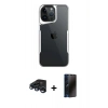 MARSİLYAN™- iPhone 15 Pro Max Kılıf Akış Çizgi Koleksiyonu - Siyah 3D Antistatik Hayalet Cam Ekran Koruyucu + Raze Metal Kamera Lens - LT