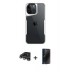 MARSİLYAN™- iPhone 15 Pro Max Kılıf Akış Çizgi Koleksiyonu - Siyah 3D Antistatik Hayalet Cam Ekran Koruyucu + Raze Metal Kamera Lens - GS
