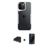 MARSİLYAN™- iPhone 15 Pro Max Kılıf Akış Çizgi Koleksiyonu - Siyah 3D Antistatik Hayalet Cam Ekran Koruyucu + Raze Metal Kamera Lens - TMGI