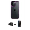 MARSİLYAN™- iPhone 15 Pro Max Kılıf Akış Çizgi Koleksiyonu - Siyah 3D Antistatik Hayalet Cam Ekran Koruyucu + Raze Metal Kamera Lens - TMGI