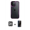 MARSİLYAN™- iPhone 15 Pro Max Kılıf Akış Çizgi Koleksiyonu - Siyah 3D Antistatik Hayalet Cam Ekran Koruyucu + Siyah PVD Metal Kamera Lens