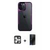 MARSİLYAN™- iPhone 15 Pro Max Kılıf Akış Çizgi Koleksiyonu - Siyah 3D Antistatik Hayalet Cam Ekran Koruyucu + PVD Metal Kamera Lens - GS