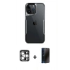 MARSİLYAN™- iPhone 15 Pro Max Kılıf Akış Çizgi Koleksiyonu - Siyah 3D Antistatik Hayalet Cam Ekran Koruyucu + PVD Metal Kamera Lens - GS