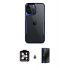 MARSİLYAN™- iPhone 15 Pro Max Kılıf Akış Çizgi Koleksiyonu - Siyah 3D Antistatik Hayalet Cam Ekran Koruyucu + Turuncu PVD Metal Kamera Lens