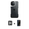 MARSİLYAN™- iPhone 15 Pro Max Kılıf Akış Çizgi Koleksiyonu - Siyah 3D Antistatik Hayalet Cam Ekran Koruyucu + Siyah PVD Metal Kamera Lens