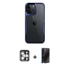MARSİLYAN™- iPhone 15 Pro Max Kılıf Akış Çizgi Koleksiyonu - Siyah 3D Antistatik Hayalet Cam Ekran Koruyucu + PVD Metal Kamera Lens - GS