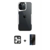MARSİLYAN™- iPhone 15 Pro Max Kılıf Akış Çizgi Koleksiyonu - Siyah 3D Antistatik Hayalet Cam Ekran Koruyucu + PVD Metal Kamera Lens - GS