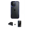 MARSİLYAN™- iPhone 15 Pro Max Kılıf Akış Çizgi Koleksiyonu - Siyah 3D Antistatik Hayalet Cam Ekran Koruyucu + Raze Metal Kamera Lens - LT