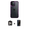 MARSİLYAN™- iPhone 15 Pro Max Kılıf Akış Çizgi Koleksiyonu - Siyah 3D Antistatik Hayalet Cam Ekran Koruyucu + Turuncu PVD Metal Kamera Lens