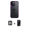MARSİLYAN™- iPhone 15 Pro Max Kılıf Akış Çizgi Koleksiyonu - Siyah 3D Antistatik Hayalet Cam Ekran Koruyucu + PVD Metal Kamera Lens - GI