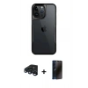 MARSİLYAN™- iPhone 15 Pro Max Kılıf Akış Çizgi Koleksiyonu - Siyah 3D Antistatik Hayalet Cam Ekran Koruyucu + Raze Metal Kamera Lens - LT