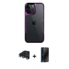 MARSİLYAN™- iPhone 15 Pro Max Kılıf Akış Çizgi Koleksiyonu - Siyah 3D Antistatik Hayalet Cam Ekran Koruyucu + Raze Metal Kamera Lens - LT