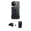 MARSİLYAN™- iPhone 15 Pro Max Kılıf Akış Çizgi Koleksiyonu - Siyah 3D Antistatik Hayalet Cam Ekran Koruyucu + Raze Metal Kamera Lens - SH