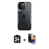 MARSİLYAN™- iPhone 15 Pro Max Kılıf Akış Çizgi Koleksiyonu - Siyah 3D Antistatik Mat Seramik Nano Ekran Koruyucu + PVD Metal Kamera Lens - TU