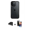 MARSİLYAN™- iPhone 15 Pro Max Kılıf Akış Çizgi Koleksiyonu - Siyah 3D Antistatik Mat Seramik Nano Ekran Koruyucu + Raze Metal Kamera Lens - GS