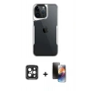 MARSİLYAN™- iPhone 15 Pro Max Kılıf Akış Çizgi Koleksiyonu - Siyah 3D Antistatik Mat Seramik Nano Ekran Koruyucu + PVD Metal Kamera Lens - SH