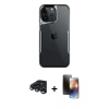 MARSİLYAN™- iPhone 15 Pro Max Kılıf Akış Çizgi Koleksiyonu - Siyah 3D Antistatik Mat Seramik Nano Ekran Koruyucu + Raze Metal Kamera Lens - LT