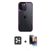 MARSİLYAN™- iPhone 15 Pro Max Kılıf Akış Çizgi Koleksiyonu - Siyah 3D Antistatik Mat Seramik Nano Ekran Koruyucu + PVD Metal Kamera Lens - SH