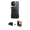 MARSİLYAN™- iPhone 15 Pro Max Kılıf Akış Çizgi Koleksiyonu - Siyah 3D Antistatik Mat Seramik Nano Ekran Koruyucu + Raze Metal Kamera Lens - SH