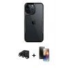 MARSİLYAN™- iPhone 15 Pro Max Kılıf Akış Çizgi Koleksiyonu - Siyah 3D Antistatik Mat Seramik Nano Ekran Koruyucu + Raze Metal Kamera Lens - SH