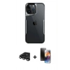 MARSİLYAN™- iPhone 15 Pro Max Kılıf Akış Çizgi Koleksiyonu - Siyah 3D Antistatik Mat Seramik Nano Ekran Koruyucu + Raze Metal Kamera Lens - TMGI
