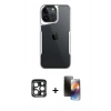 MARSİLYAN™- iPhone 15 Pro Max Kılıf Akış Çizgi Koleksiyonu - Siyah 3D Antistatik Mat Seramik Nano Ekran Koruyucu + PVD Metal Kamera Lens - LT