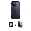 MARSİLYAN™- iPhone 15 Pro Max Kılıf Akış Çizgi Koleksiyonu - Siyah 3D Antistatik Mat Seramik Nano Ekran Koruyucu + PVD Metal Kamera Lens - SH