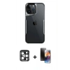 MARSİLYAN™- iPhone 15 Pro Max Kılıf Akış Çizgi Koleksiyonu - Siyah 3D Antistatik Mat Seramik Nano Ekran Koruyucu + PVD Metal Kamera Lens - LT