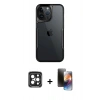 MARSİLYAN™- iPhone 15 Pro Max Kılıf Akış Çizgi Koleksiyonu - Siyah 3D Antistatik Mat Seramik Nano Ekran Koruyucu + PVD Metal Kamera Lens - SH