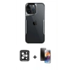 MARSİLYAN™- iPhone 15 Pro Max Kılıf Akış Çizgi Koleksiyonu - Siyah 3D Antistatik Mat Seramik Nano Ekran Koruyucu + PVD Metal Kamera Lens - SH
