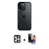 MARSİLYAN™- iPhone 15 Pro Max Kılıf Akış Çizgi Koleksiyonu - Siyah 3D Antistatik Mat Seramik Nano Ekran Koruyucu + PVD Metal Kamera Lens - LT