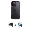 MARSİLYAN™- iPhone 15 Pro Max Kılıf Akış Çizgi Koleksiyonu - Siyah 3D Antistatik Seramik Nano Ekran Koruyucu + Gümüş Raze Metal Kamera Lens